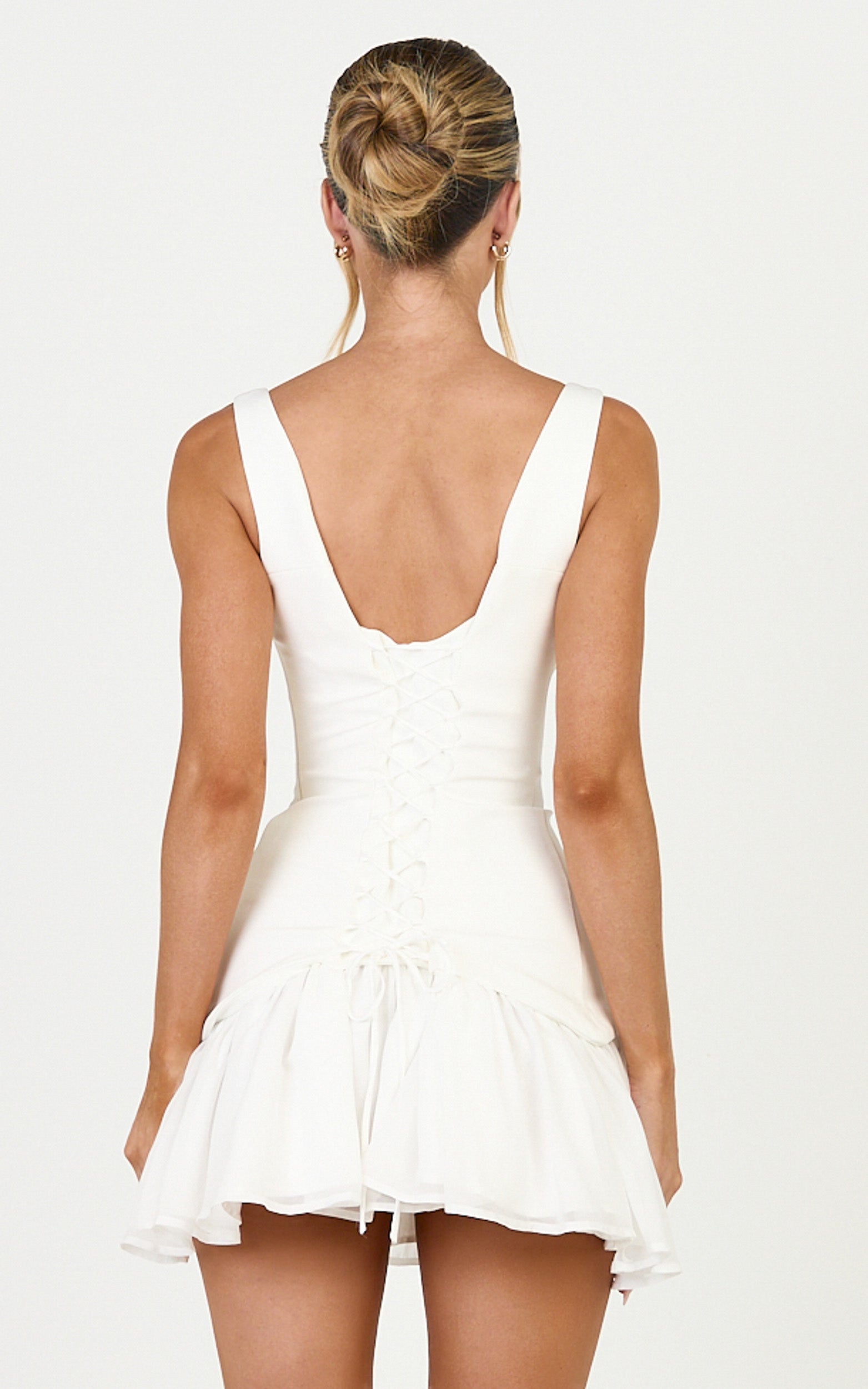 Coco Mini Dress - Corset Bodice Fit And Flare Dress in White