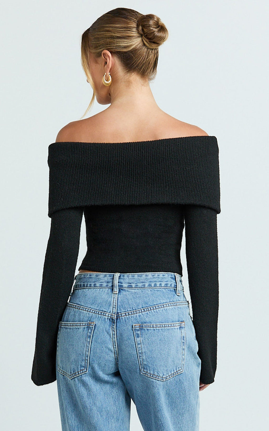 Darcie Top - Off Shoulder Long Sleeve Knit Top in Black
