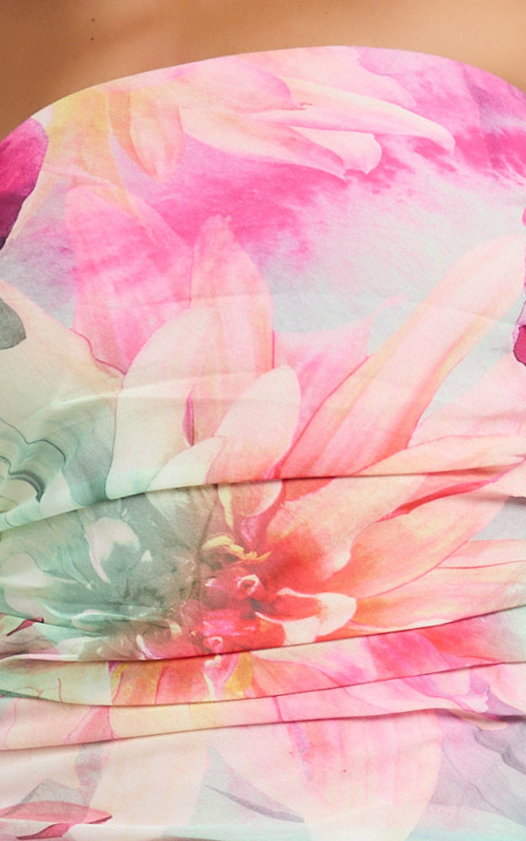 Edwina Mini Dress - Strapless Asymmetric Flounce Hem Dress in Abstract Floral
