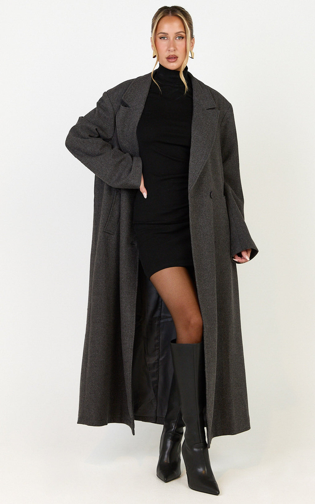 Eloise Coat - Oversized Longline Tailored Coat in Grey Marle