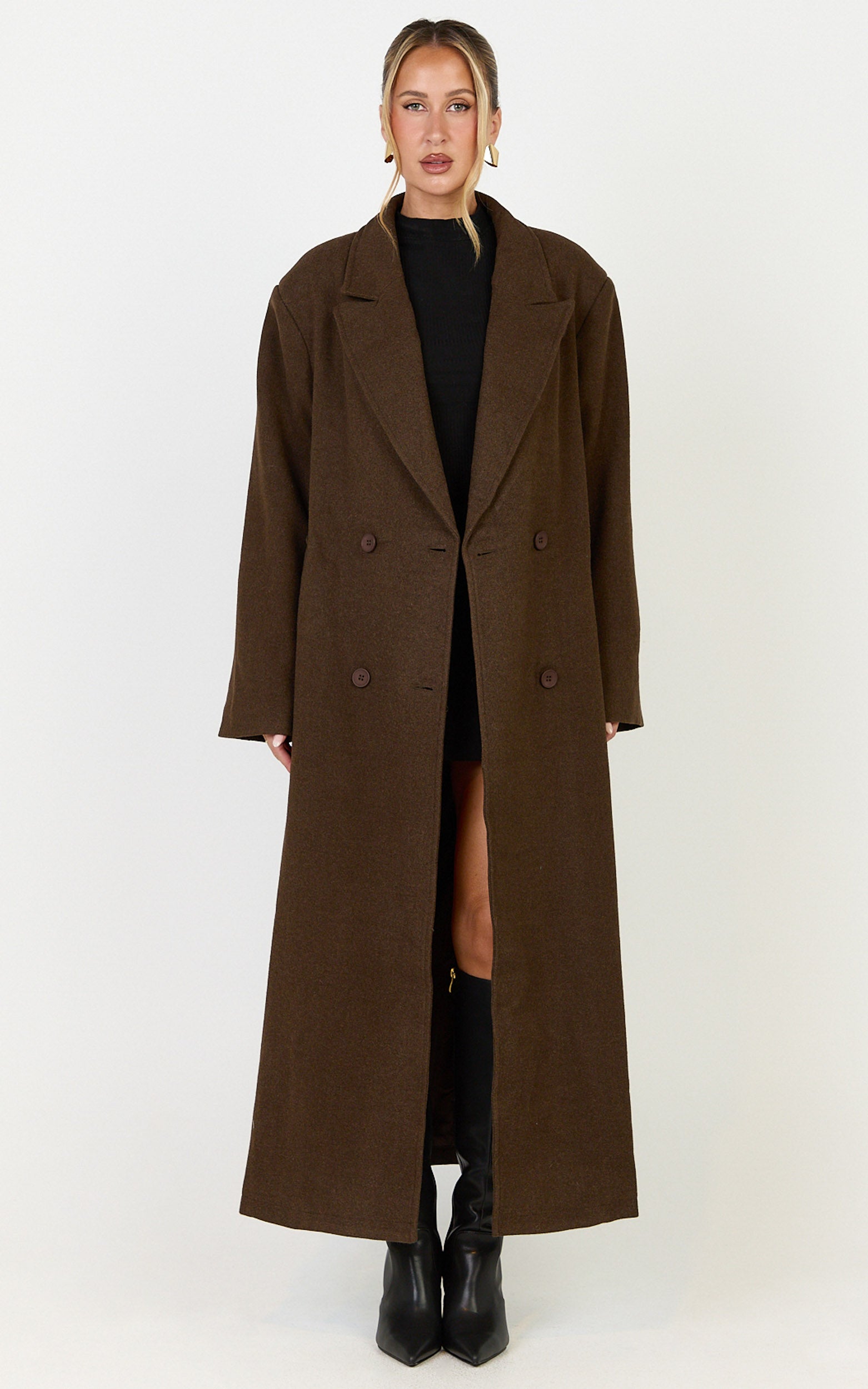 Eloise Coat - Oversized Longline Tailored Coat in Mocha Brown