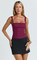Eloise Top - Straight Neckline Corset Top in Burgundy