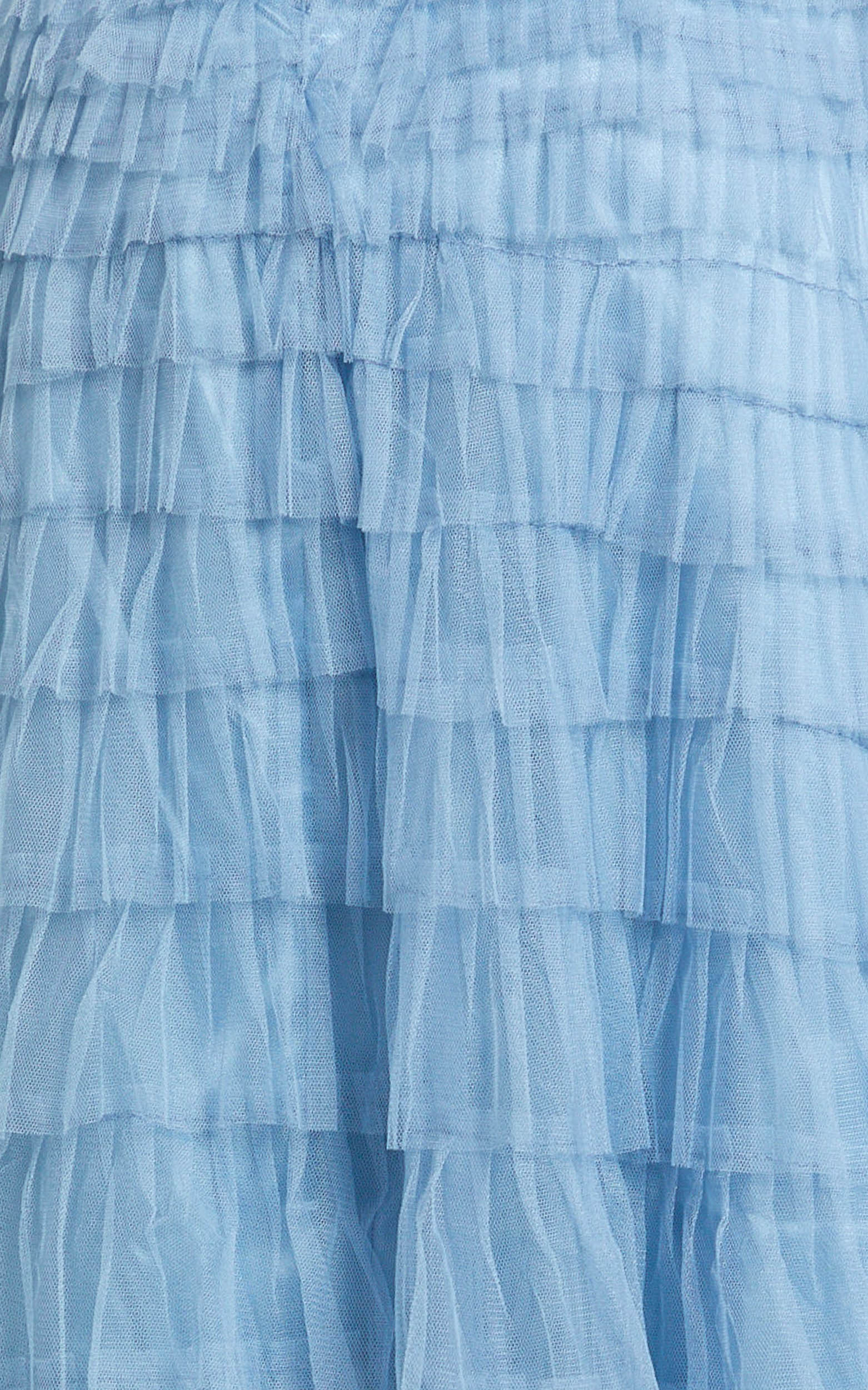 Emelia Midi Dress - Shoulder Tie Tiered Dress in Blue