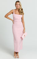 Eugenia Midi Dress - Square Neck Fitted Dress in Pink