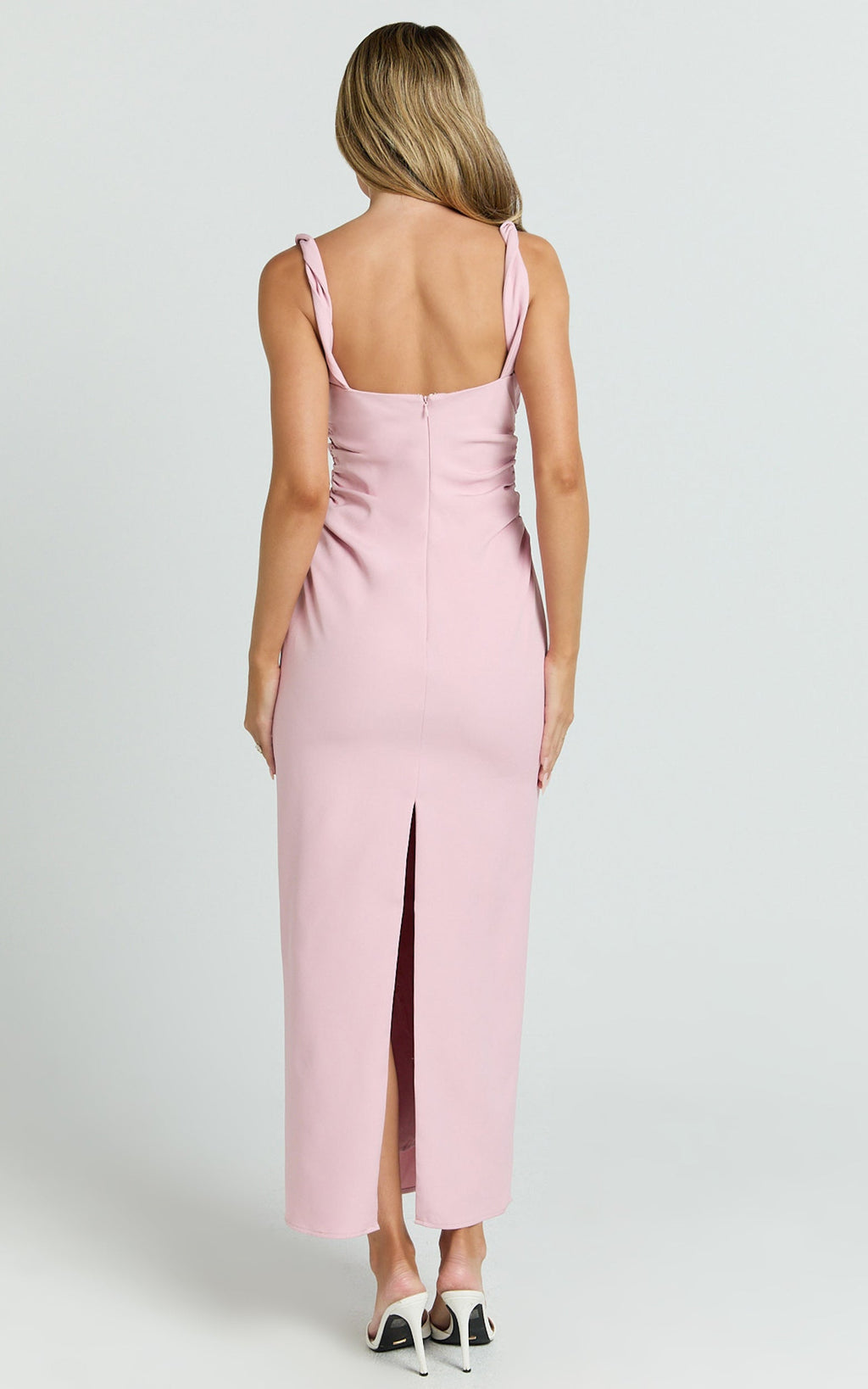 Eugenia Midi Dress - Square Neck Fitted Dress in Pink