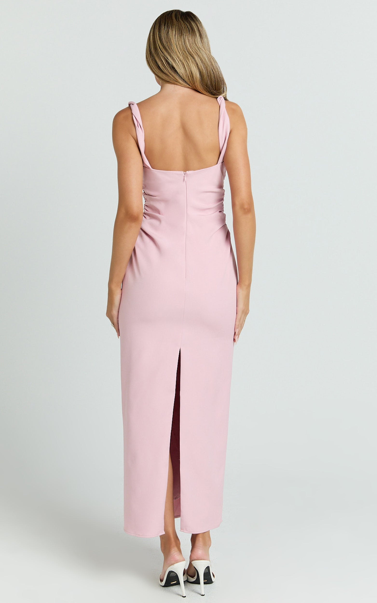 Eugenia Midi Dress - Square Neck Fitted Dress in Pink