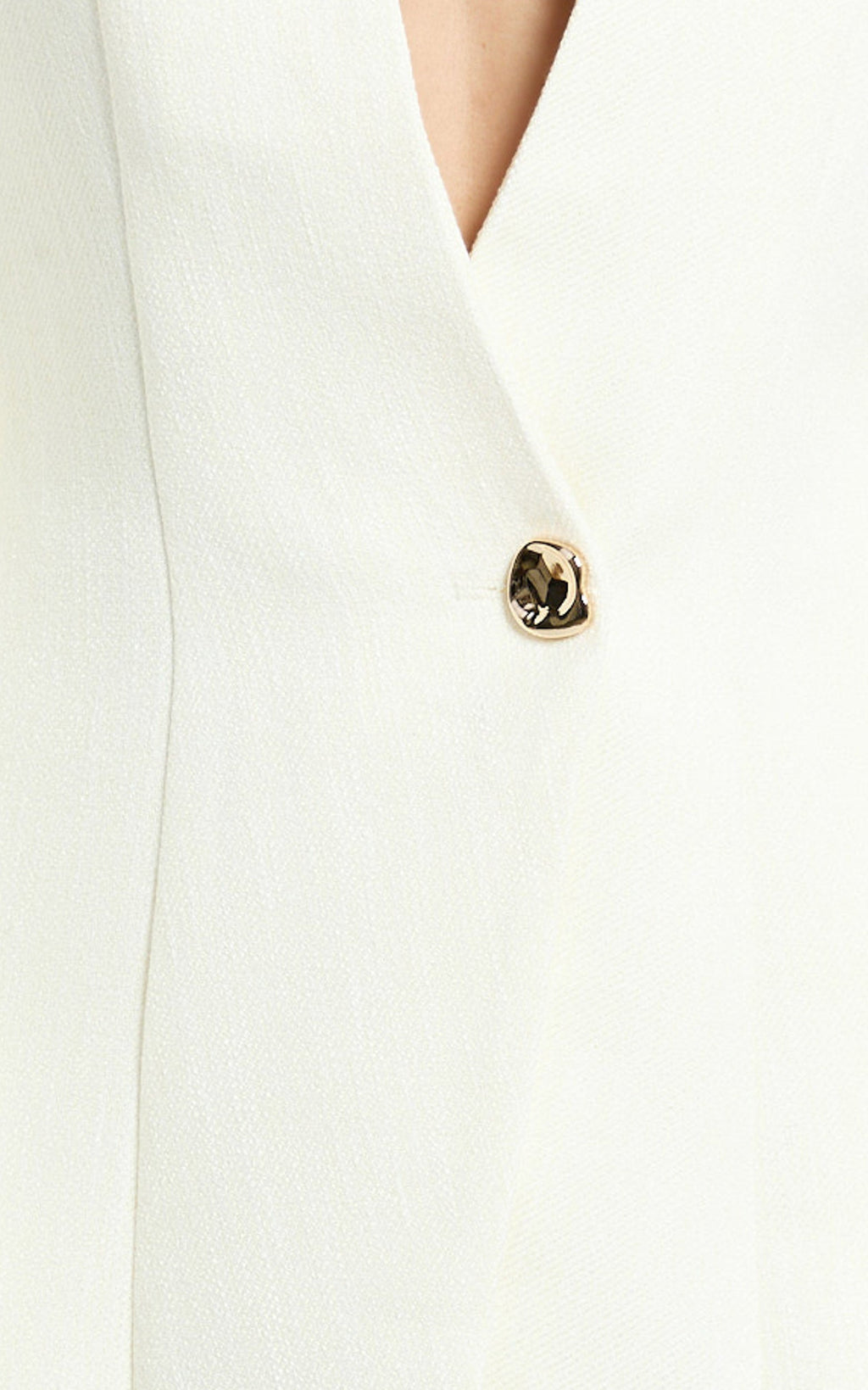 Hepburn Mini Dress - Gold Hardware Button Detail Wrap Front Blazer Dress in White