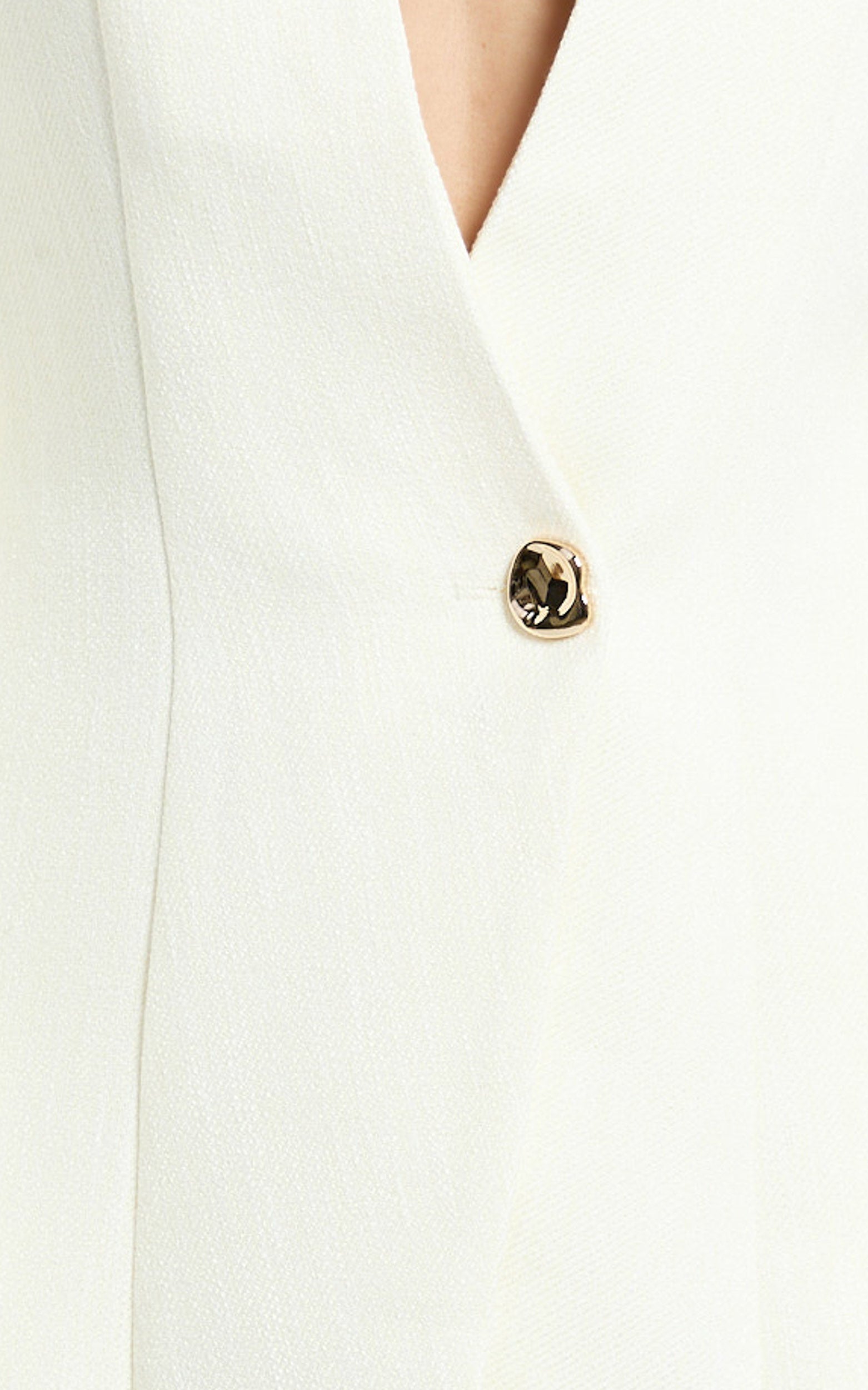 Hepburn Mini Dress - Gold Hardware Button Detail Wrap Front Blazer Dress in White