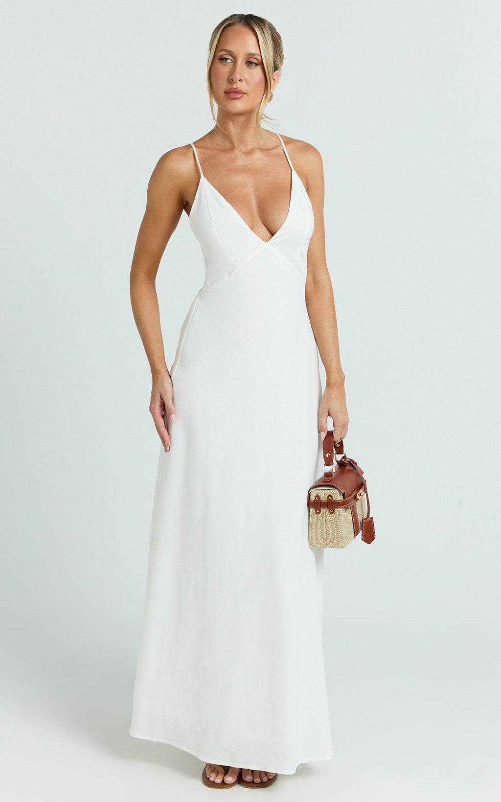 Hinata Maxi Dress - Linen Blend Slip Dress in Off White