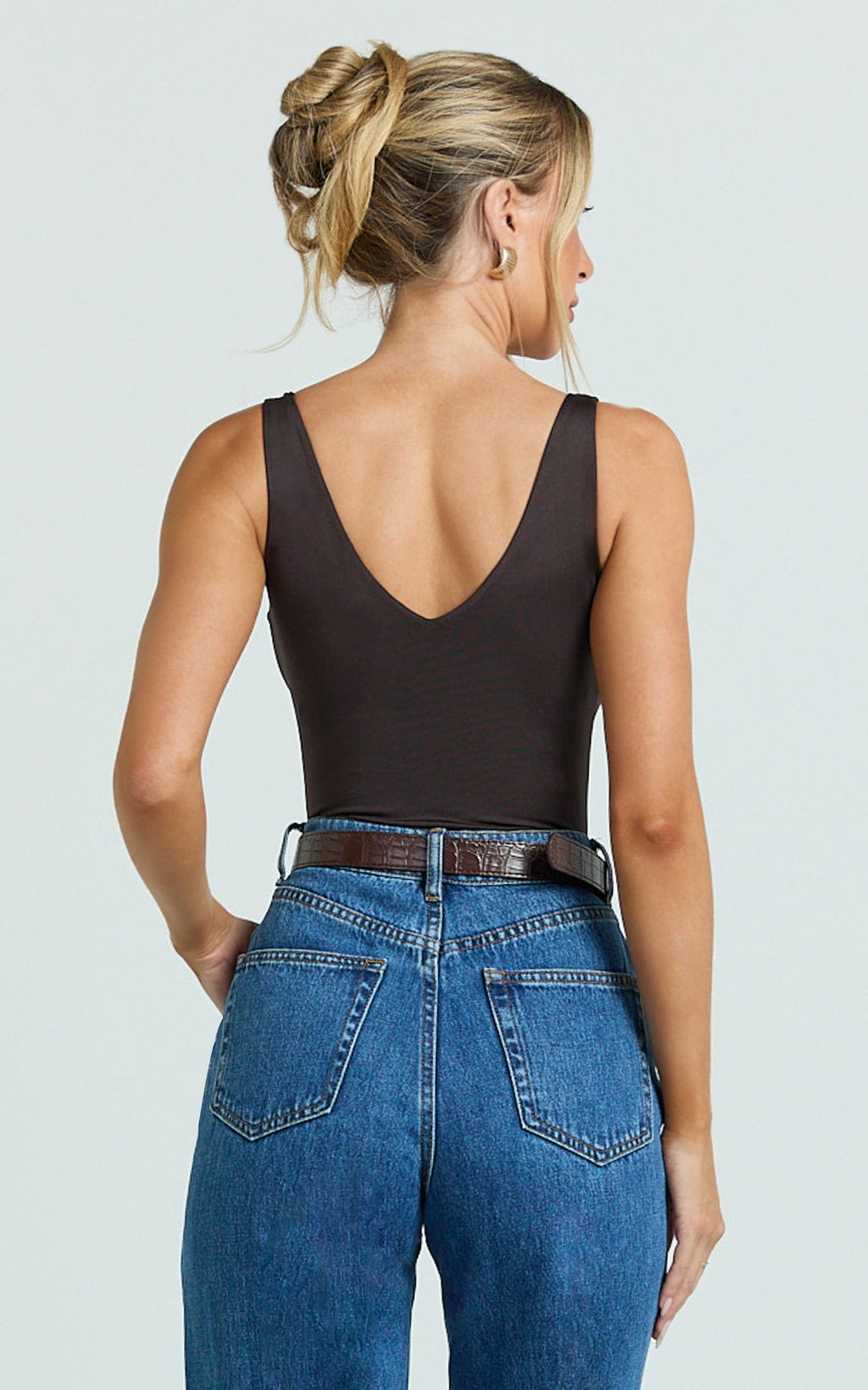 Jamie Bodysuit - V Neck Bodysuit in Chocolate