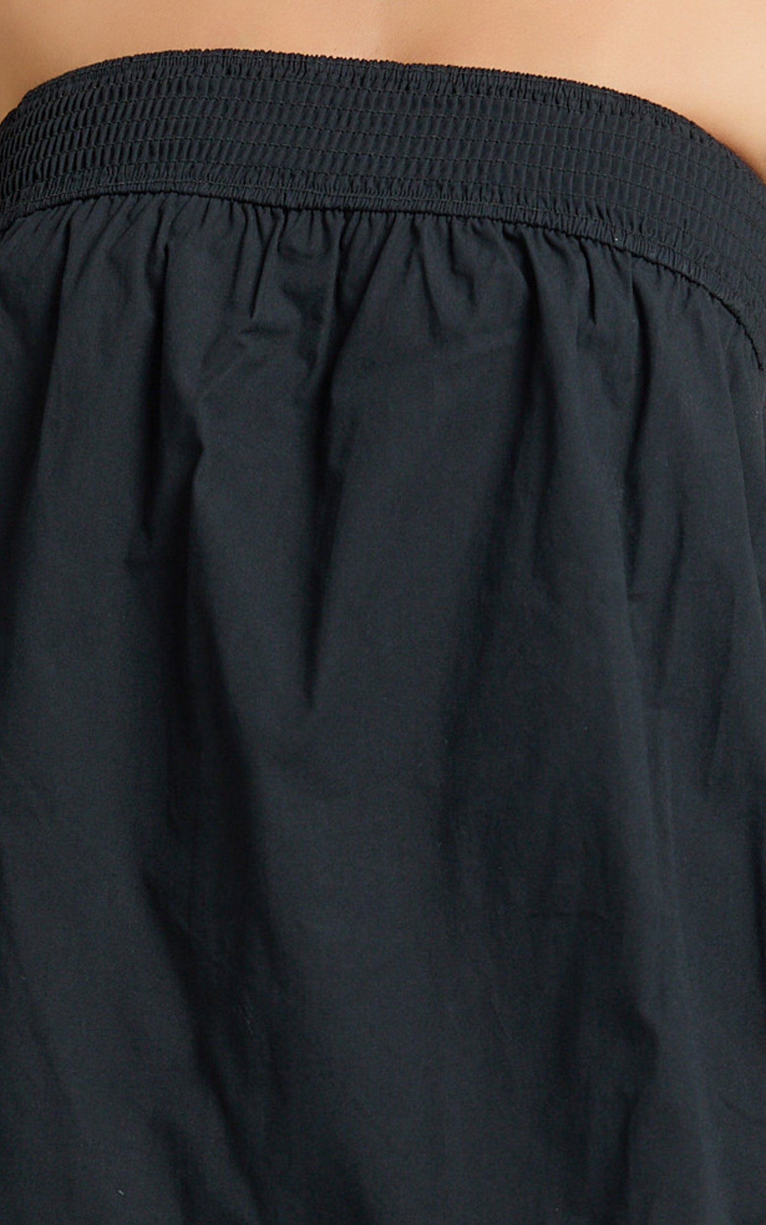 Jeanette Two Piece Top and Shorts Set - Strapless Smocked Neckline Top and High Waist Shorts Set in Black