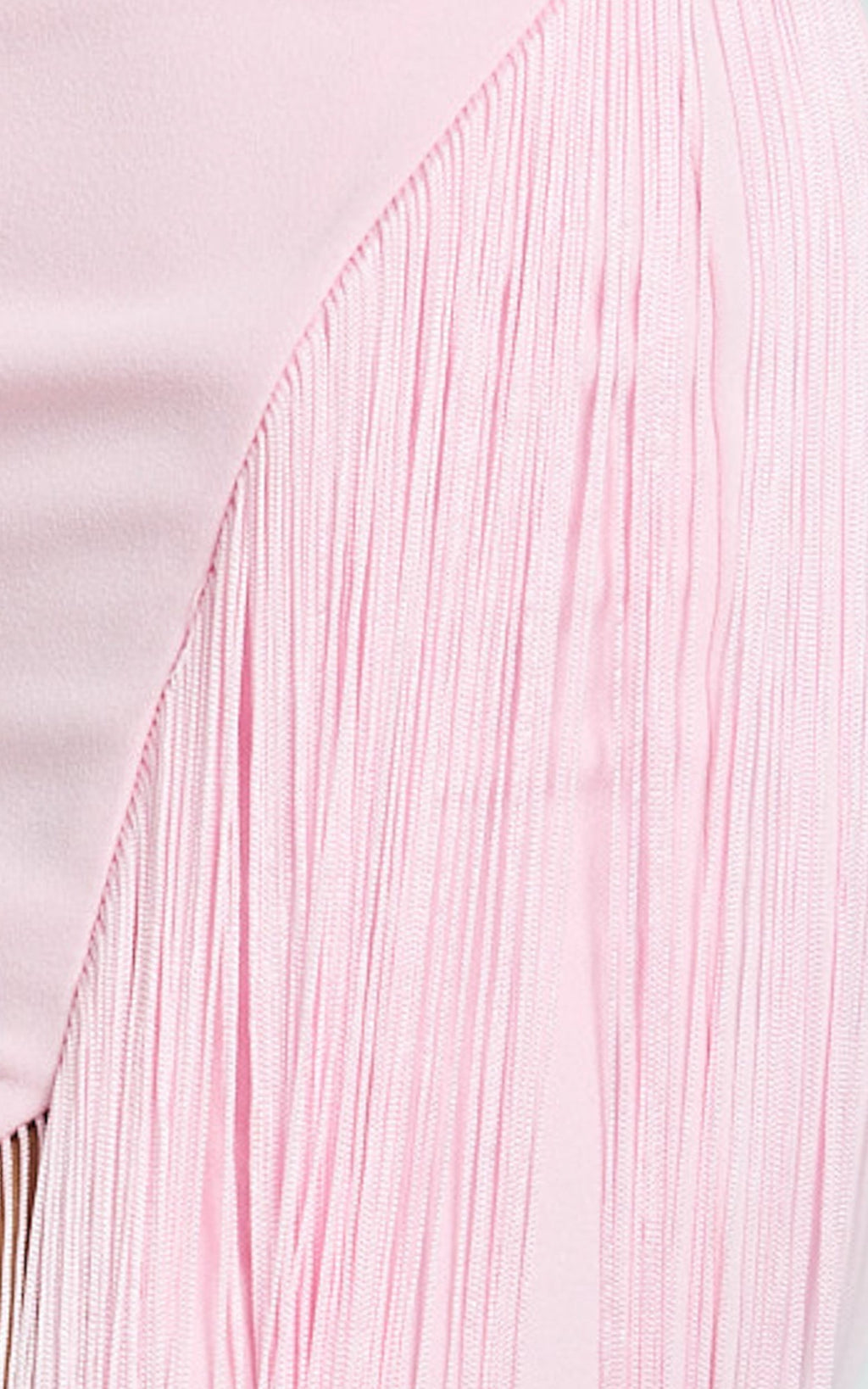 Joanne Maxi Dress - Scoop Neck Fringe Dress in Pink