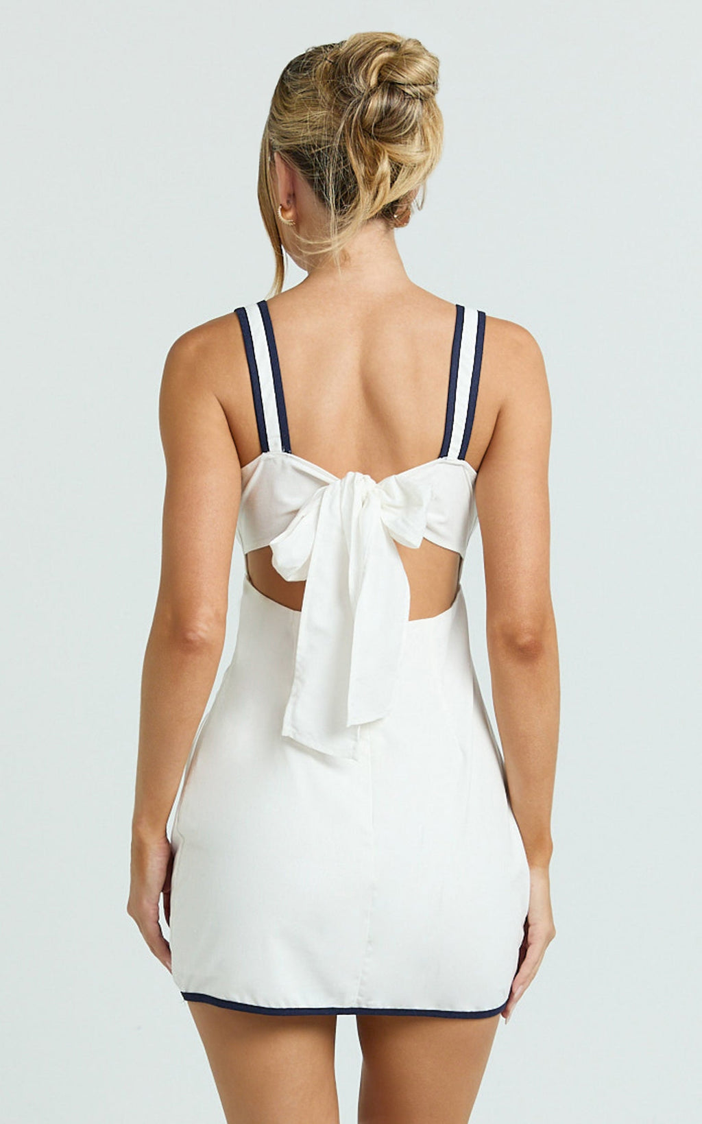 Julian Mini Dress - Square Neck Tie Back A Line Mini Dress in Off White
