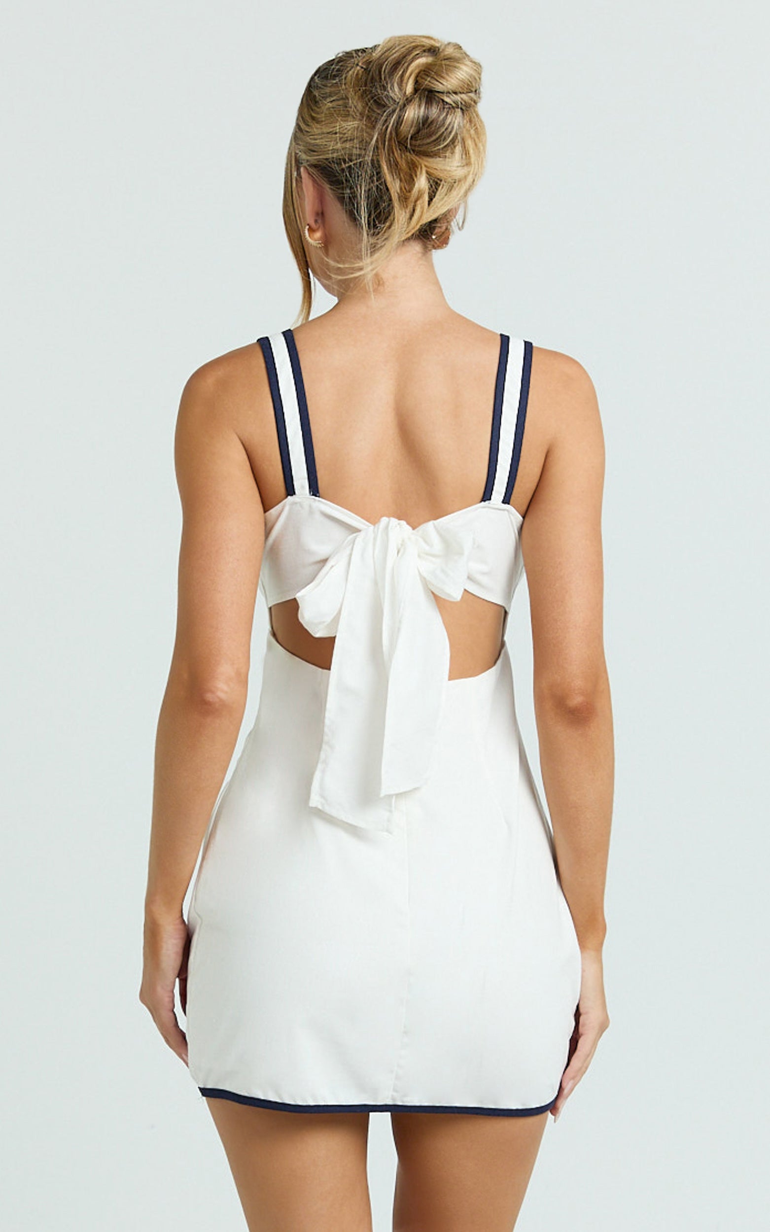 Julian Mini Dress - Square Neck Tie Back A Line Mini Dress in Off White