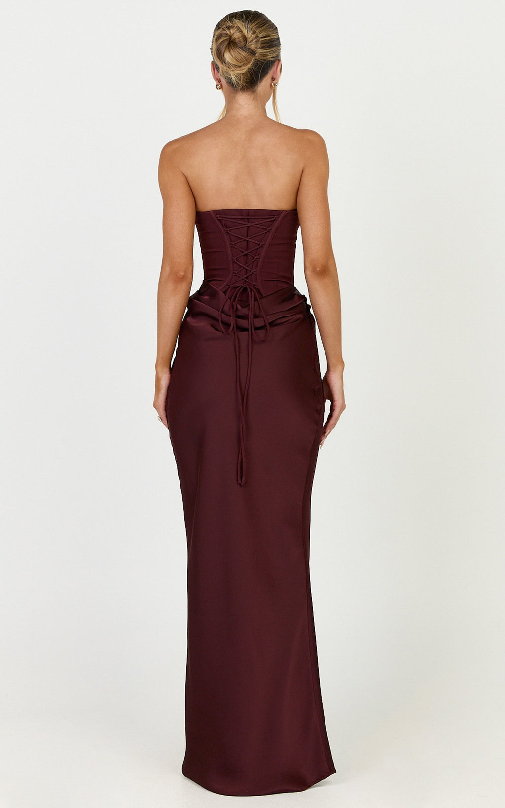 Kailani Maxi Dress - Strapless Corset Bodice Lace Up Back Dress in Chocolate