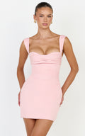 Kenna Mini Dress - Gathered Bust Tucked Waist Dress in Pink