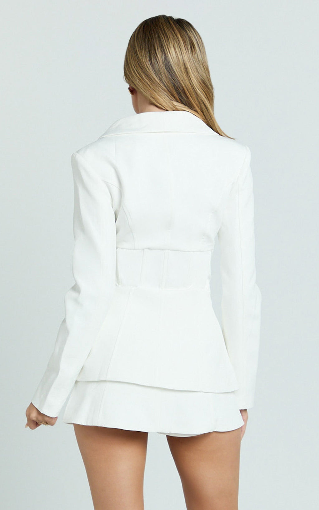 Larah Jacket - Shawl Collar Hook And Eye Fitted Blazer in Cream