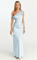 Lira Maxi Dress - One Shoulder Satin Dress in Pale Blue