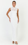 Luna Maxi Dress - Lace High Neck Sleeveless Dress in White