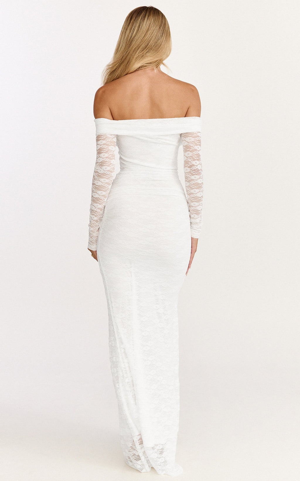 Melville Maxi Dress - Off Shoulder Long Sleeve Lace Dress in White