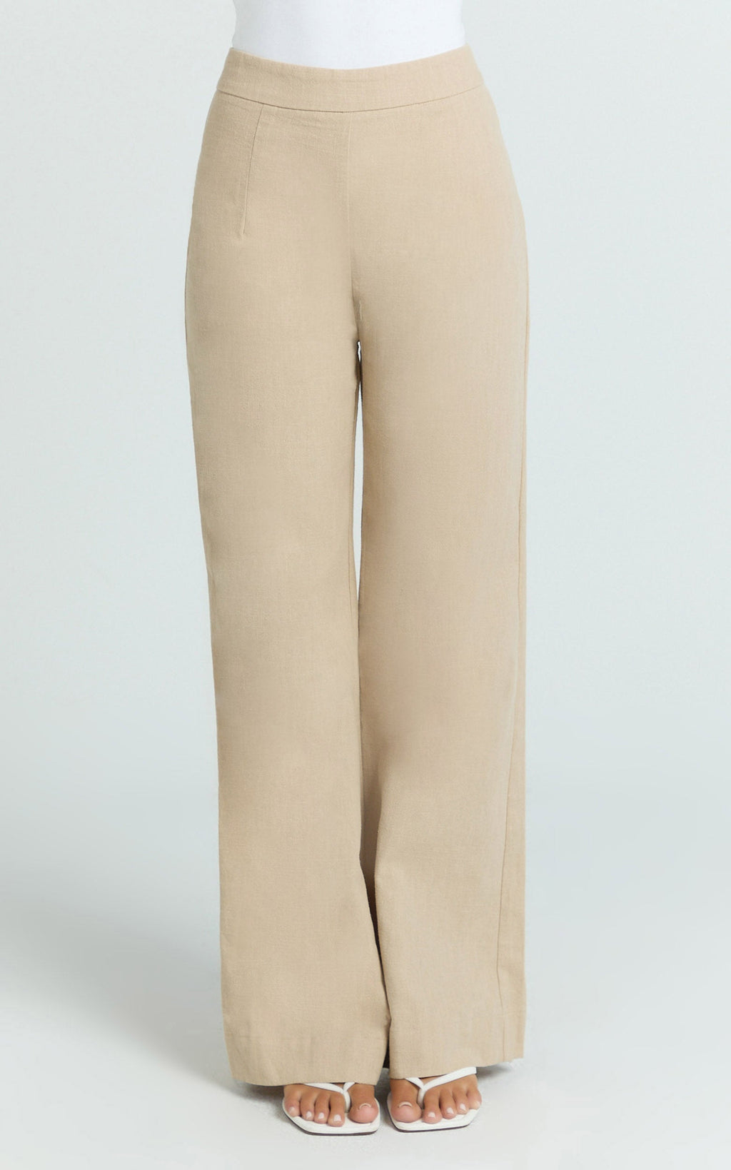 Narcisa Pants - Linen Look High Waist Bootleg Pants in Stone