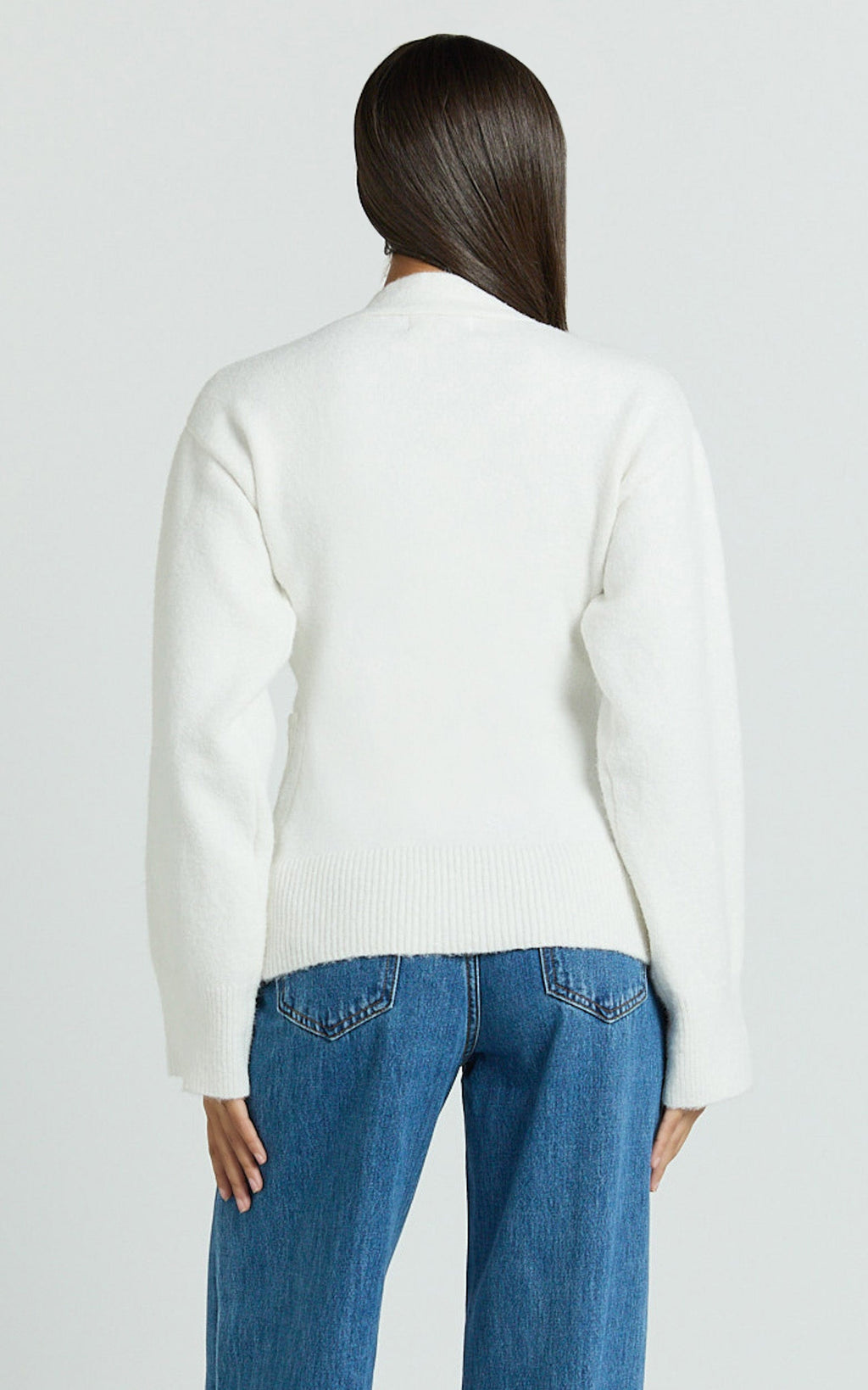 Nerissa Cardigan - V Neck Recycled Knit Contoured Cardigan in Cream