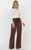 Nicole Pants - High Waist Elasticated Gathered Waist Wide Leg Pants in Mocha