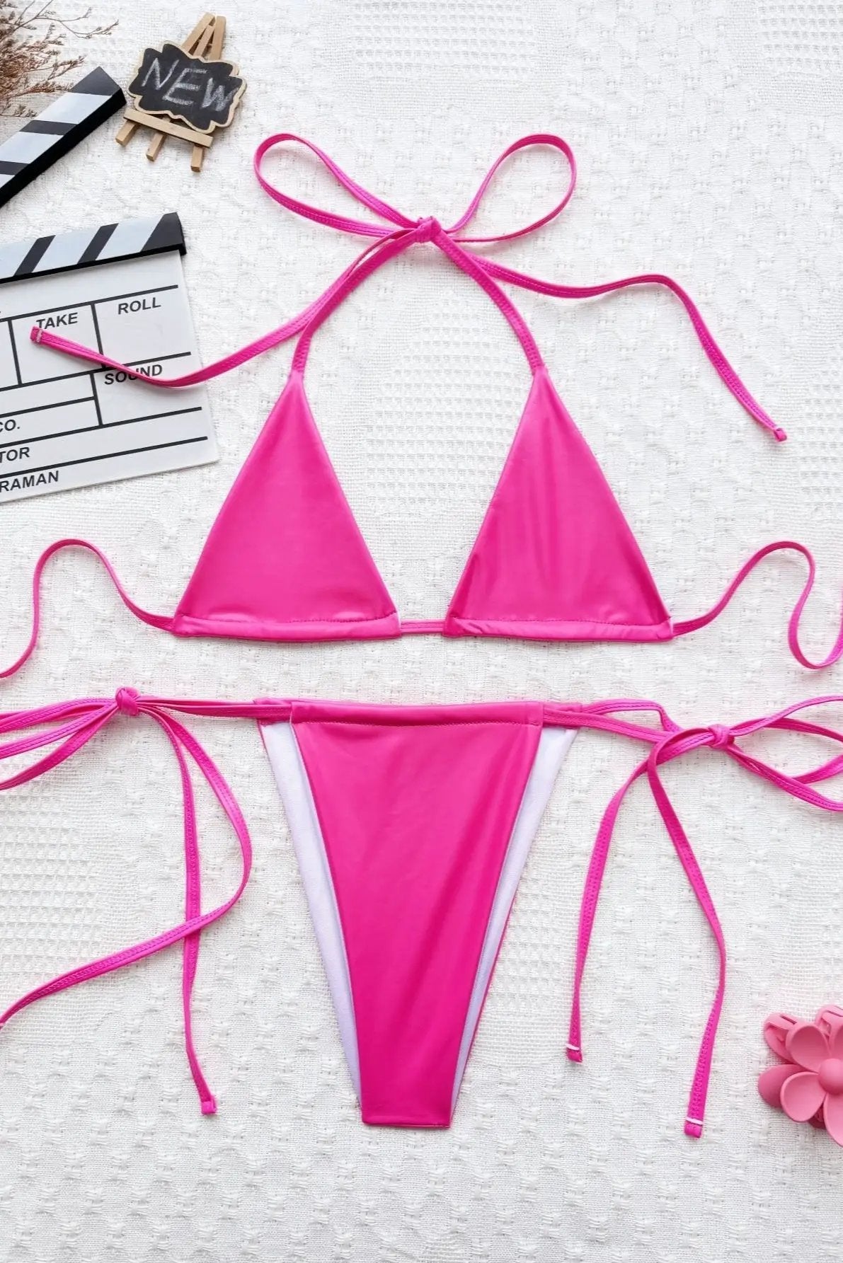 Hot Pink Faux Leather Micro Cheeky Sexy 2Pc Swimsuit Set Bikini