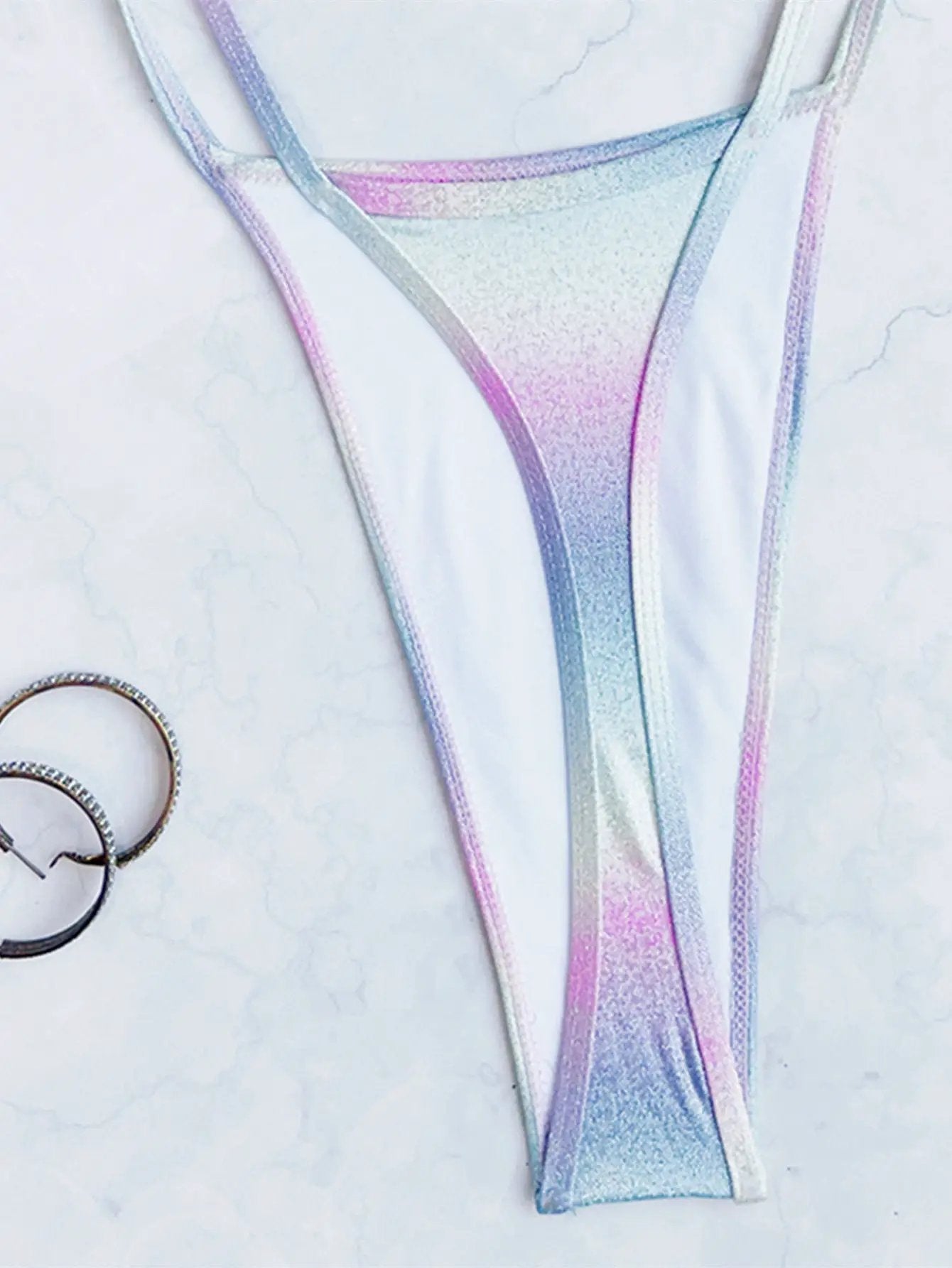 Unicorn Holographic Metallic Strappy Thong Sexy Monokini Swimsuit