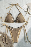 Khaki Netted Sea Shell Starfish Sexy 2Pc Swimsuit Set Bikini