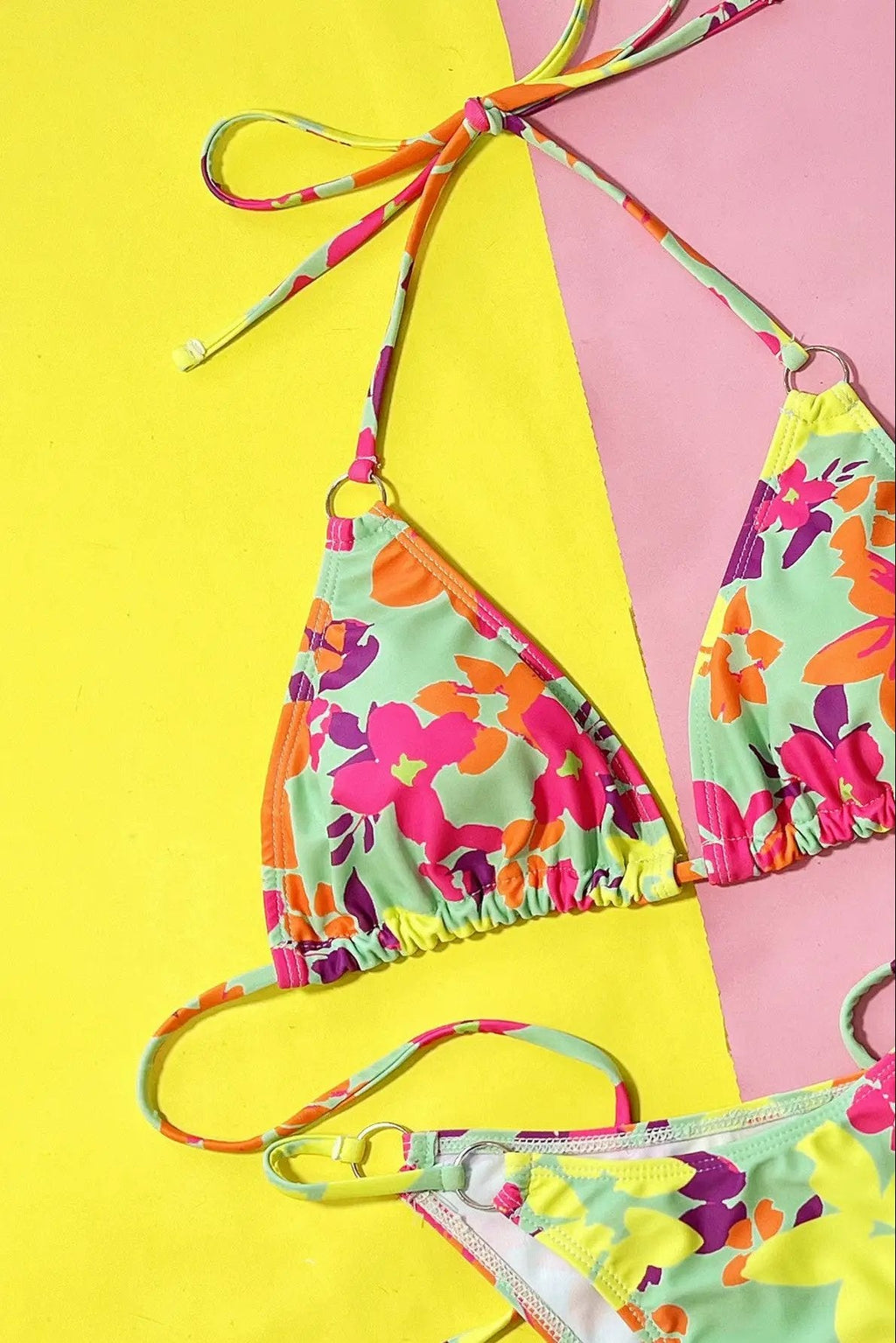 Multi Color Floral Print Triangle Cheeky Sexy 2Pc Bikini Swimsuit Set