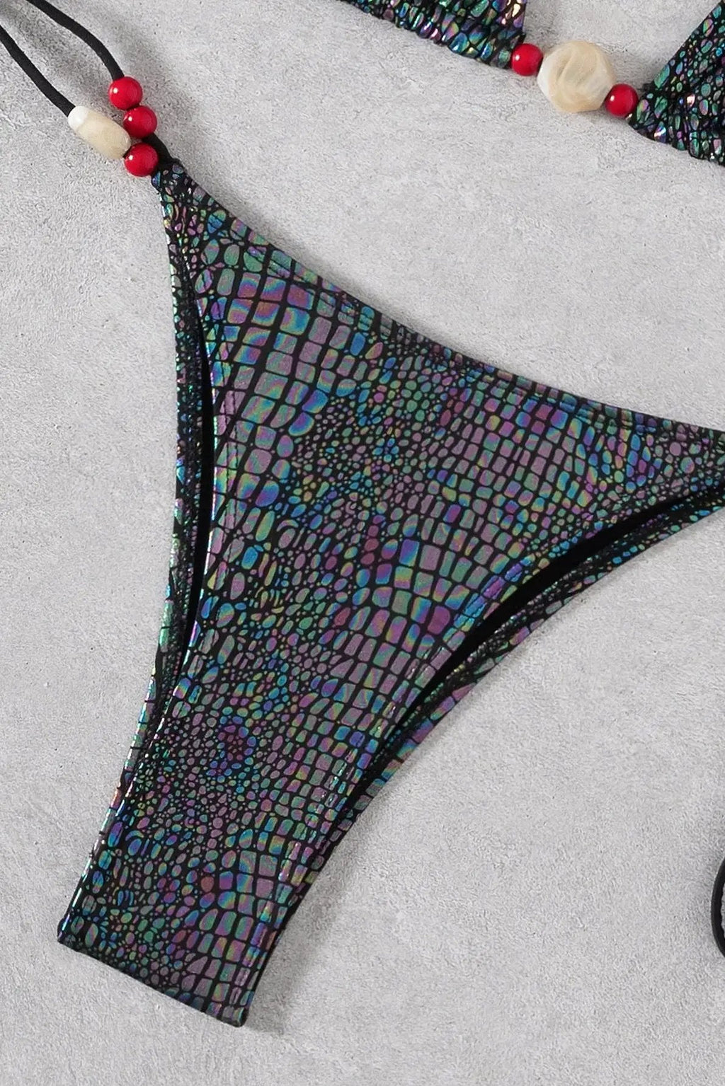 Reflective Holographic Snake Natural Stone Cheeky Bikini Sexy 2Pc Swimsuit Set