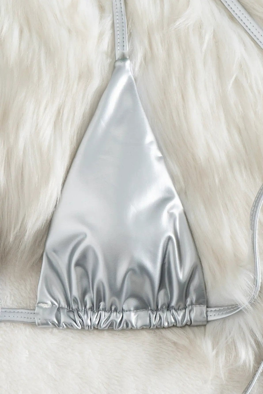 Silver Faux Leather Micro Cheeky Sexy 2Pc Swimsuit Set Bikini