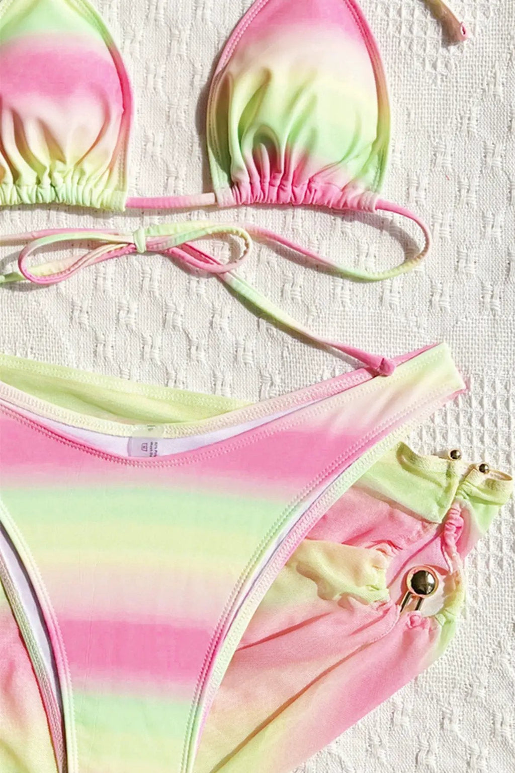 Pink Yellow Tie Dye Metal Decor Cover-Up Bikini Sexy 3Pc Swimsuit Set