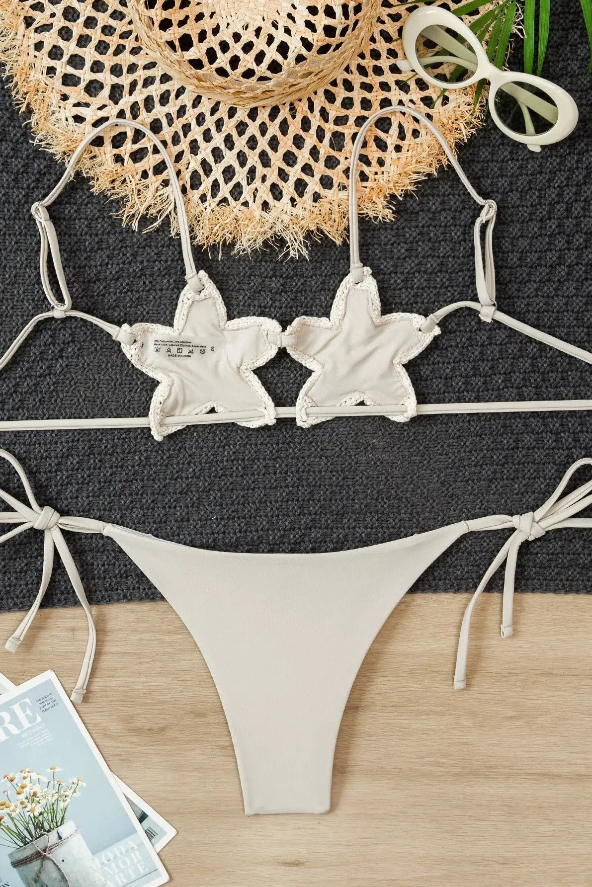 Beige Crochet Starfish Cheeky Sexy 2Pc Swimsuit Set Bikini