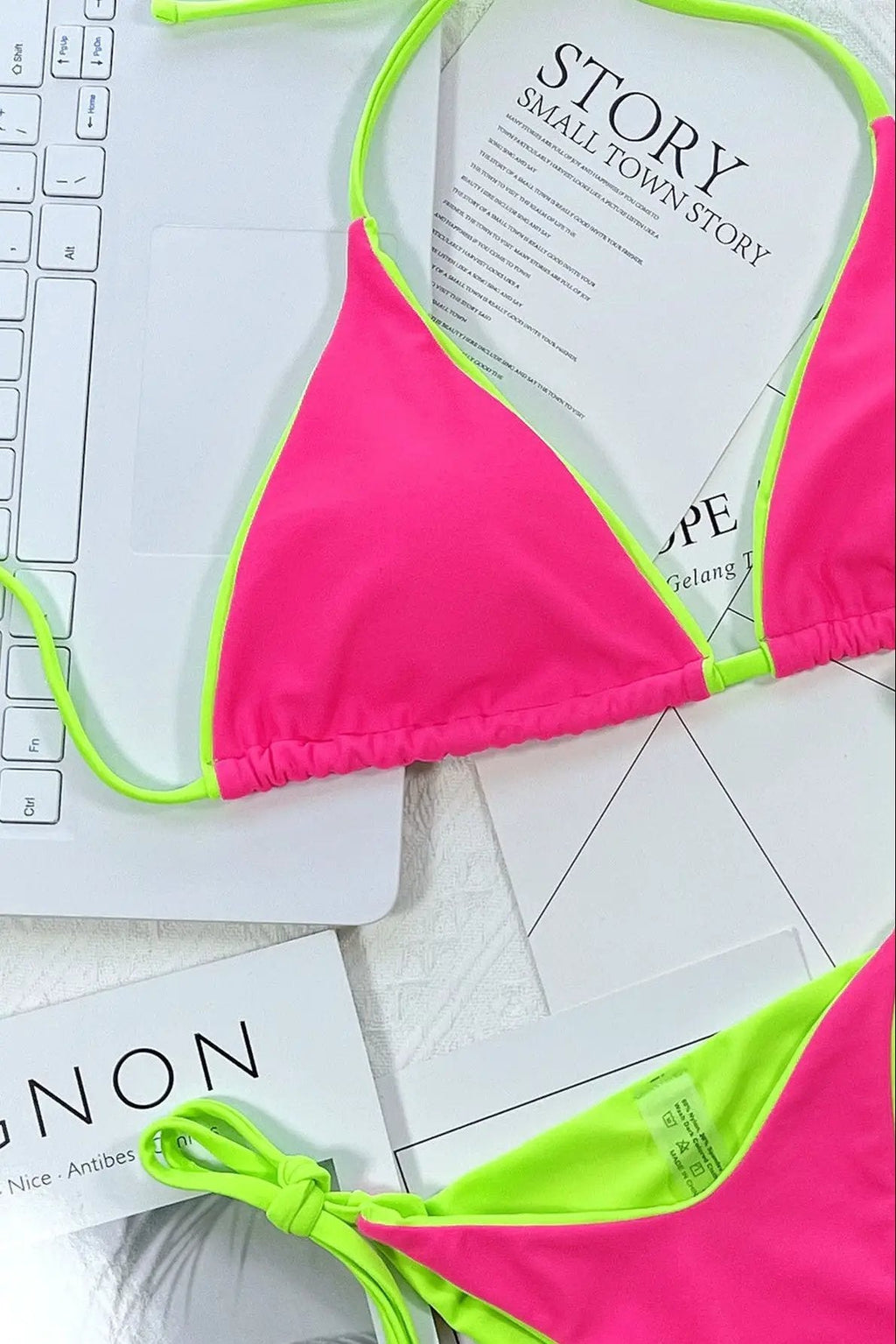 Neon Pink Lime Reversible Cheeky 2Pc Swimsuit Trim Bikini