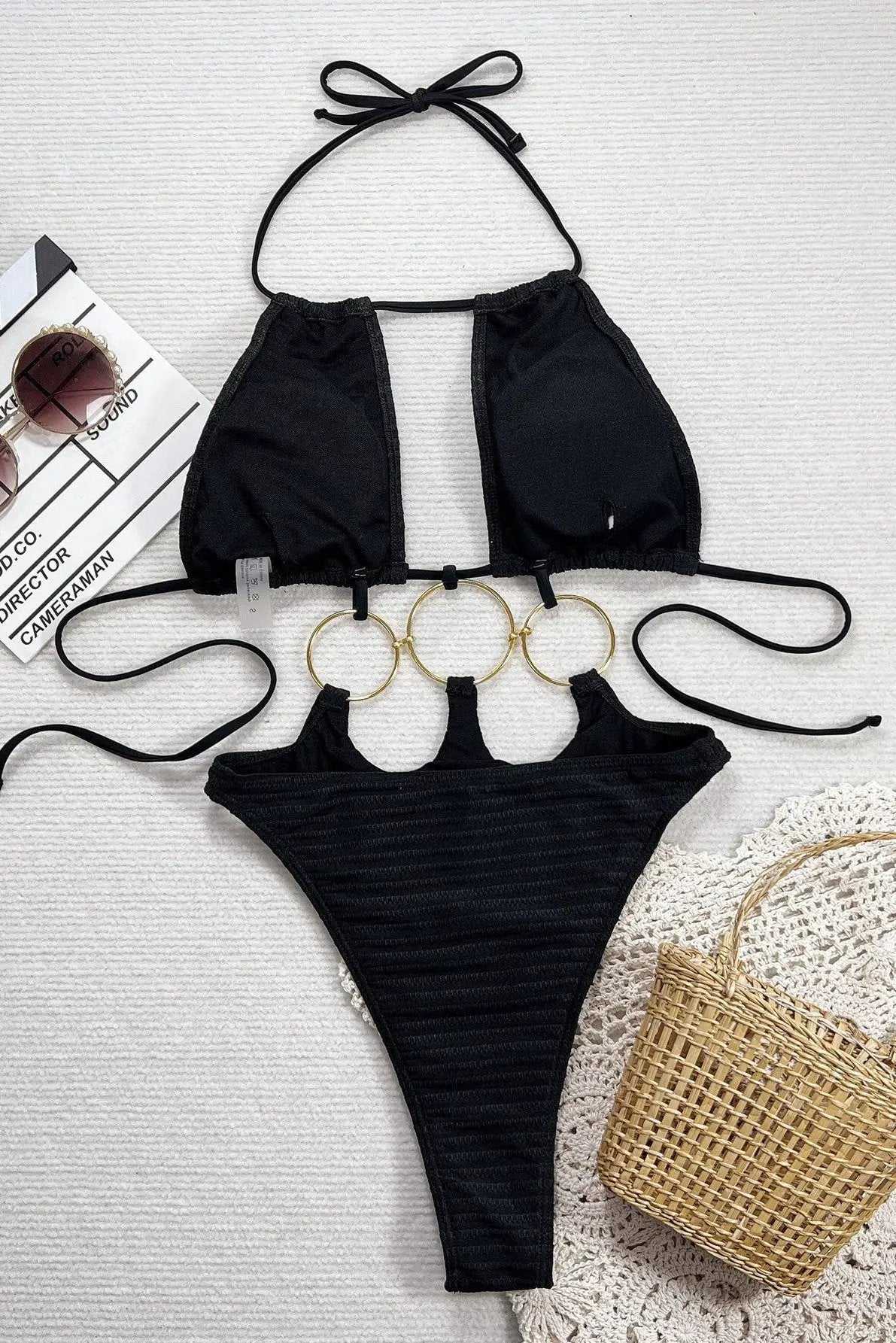 Black Gold O-Ring Cut-Out Cheeky Sexy Monokini 1Pc Swimsuit