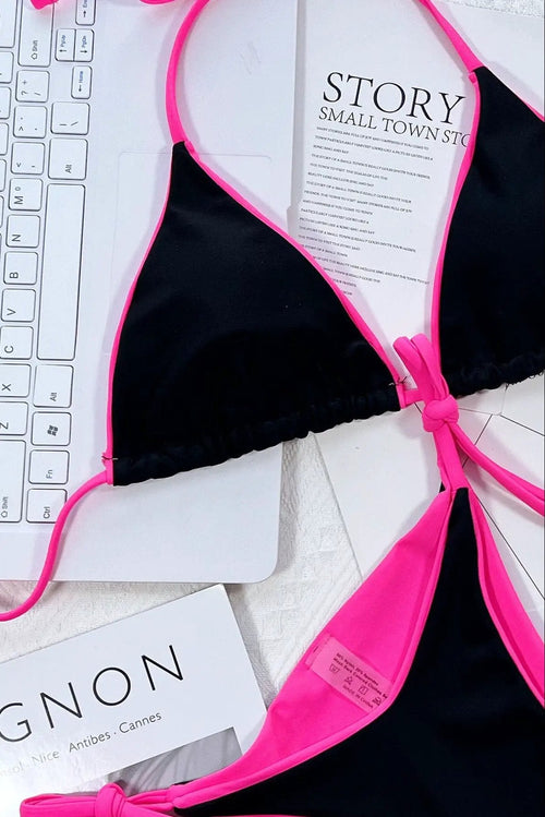 Black Neon Pink Reversible Cheeky 2Pc Swimsuit Trim Bikini