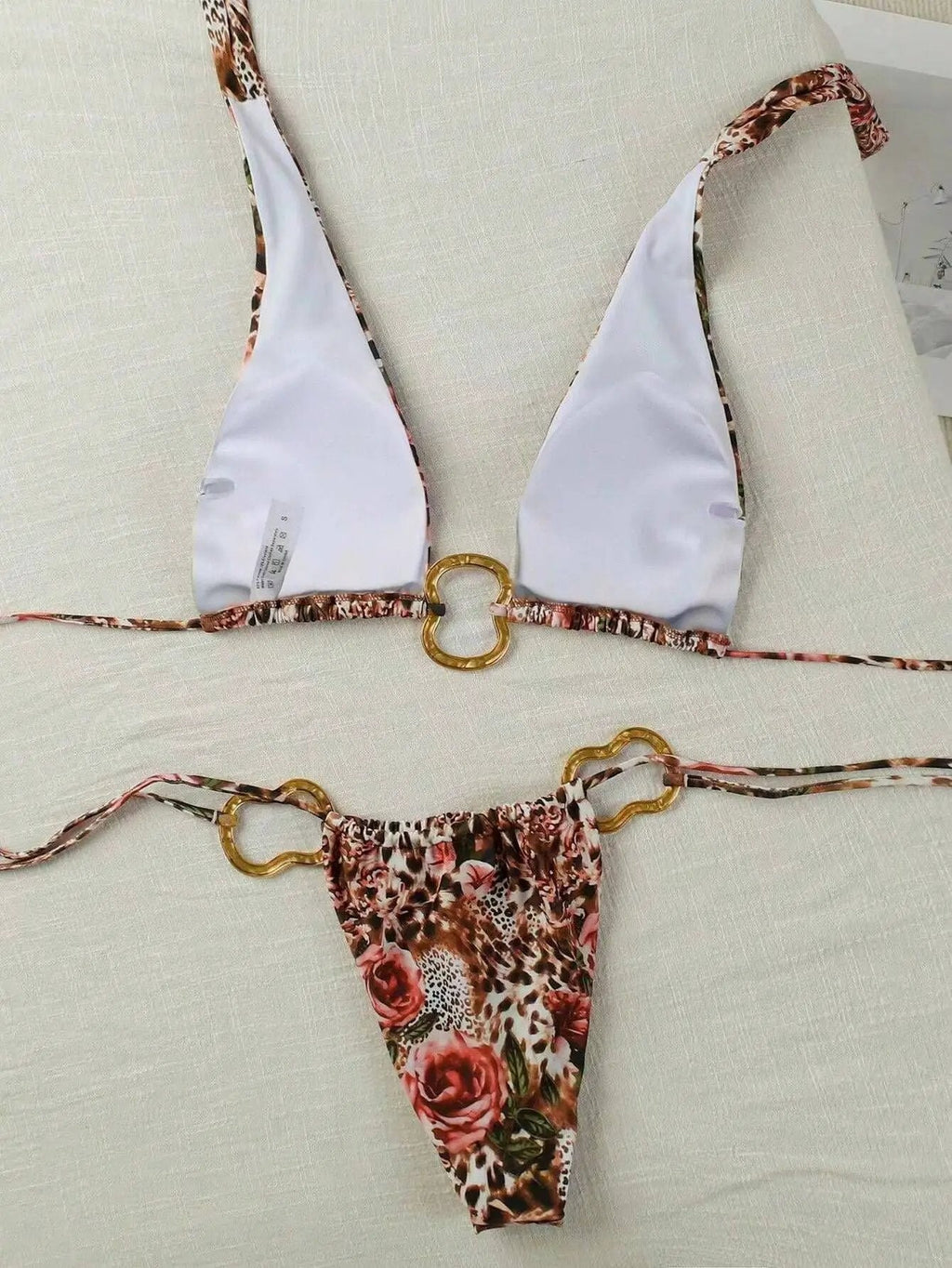 Leopard Rose Gold Decor Ruched Sexy 2Pc Swimsuit Set