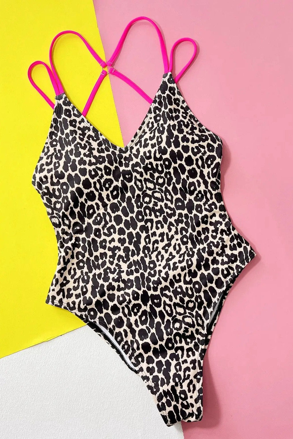 Leopard Print Hot Pink Strappy Back Ruched Butt Ultra Cheeky Sexy Monokini 1Pc Swimsuit