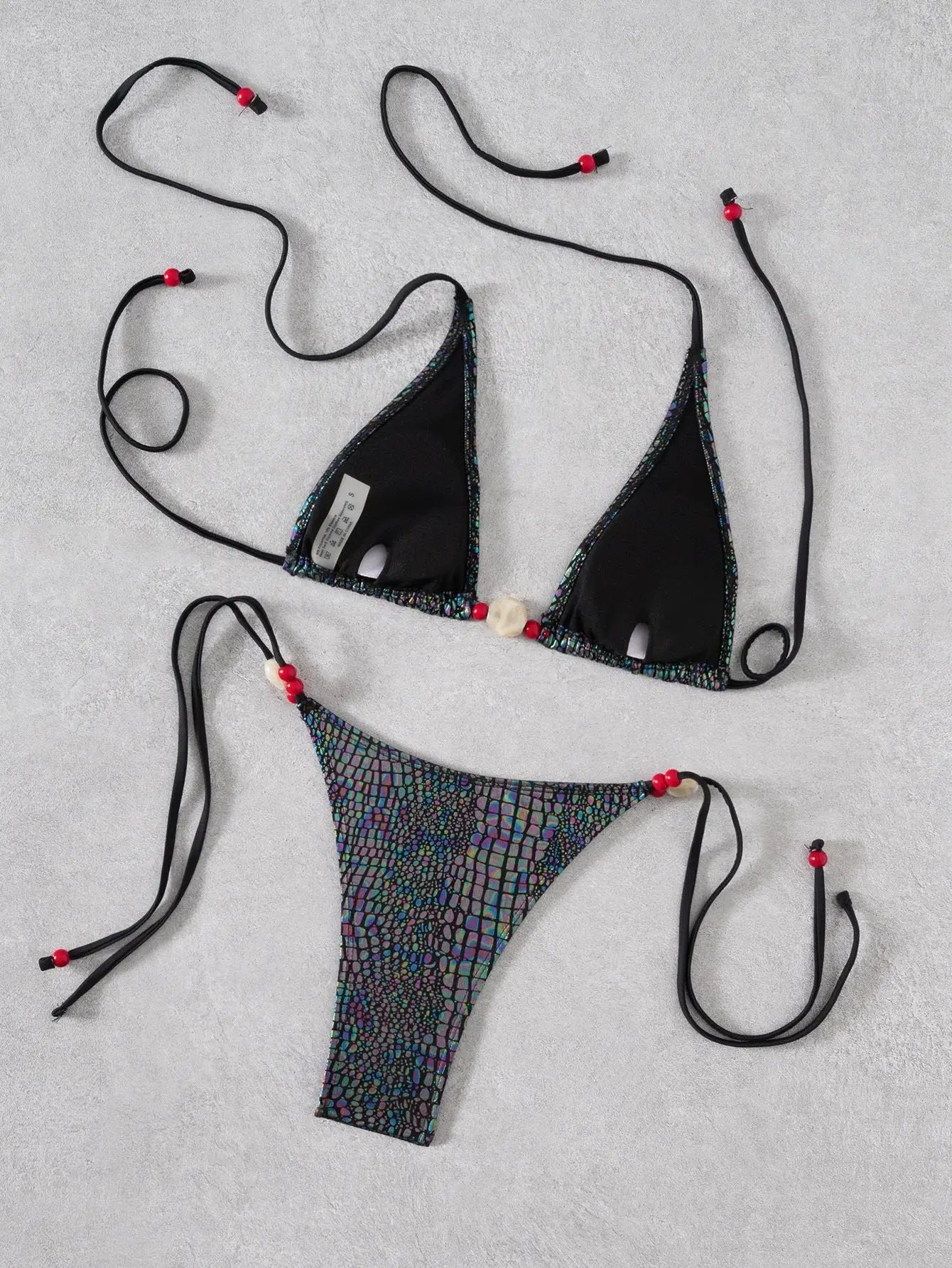 Reflective Holographic Snake Natural Stone Cheeky Bikini Sexy 2Pc Swimsuit Set