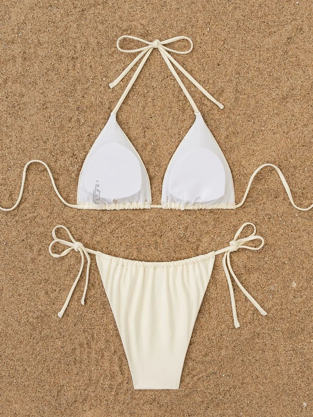Off White Pearl Beaded Palm Trees Triangle Cheeky Sexy 2Pc Swim Set