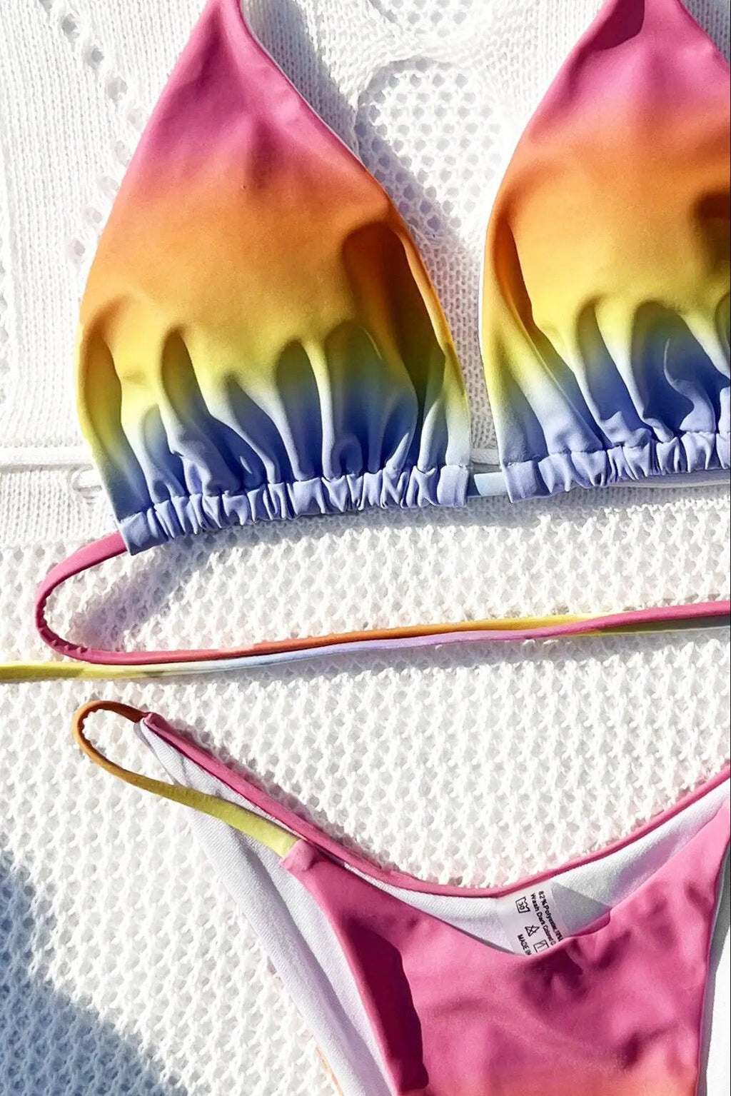 Rainbow Tie Dye Triangle Strappy Cheeky Sexy 2Pc Swimsuit Set Bikini