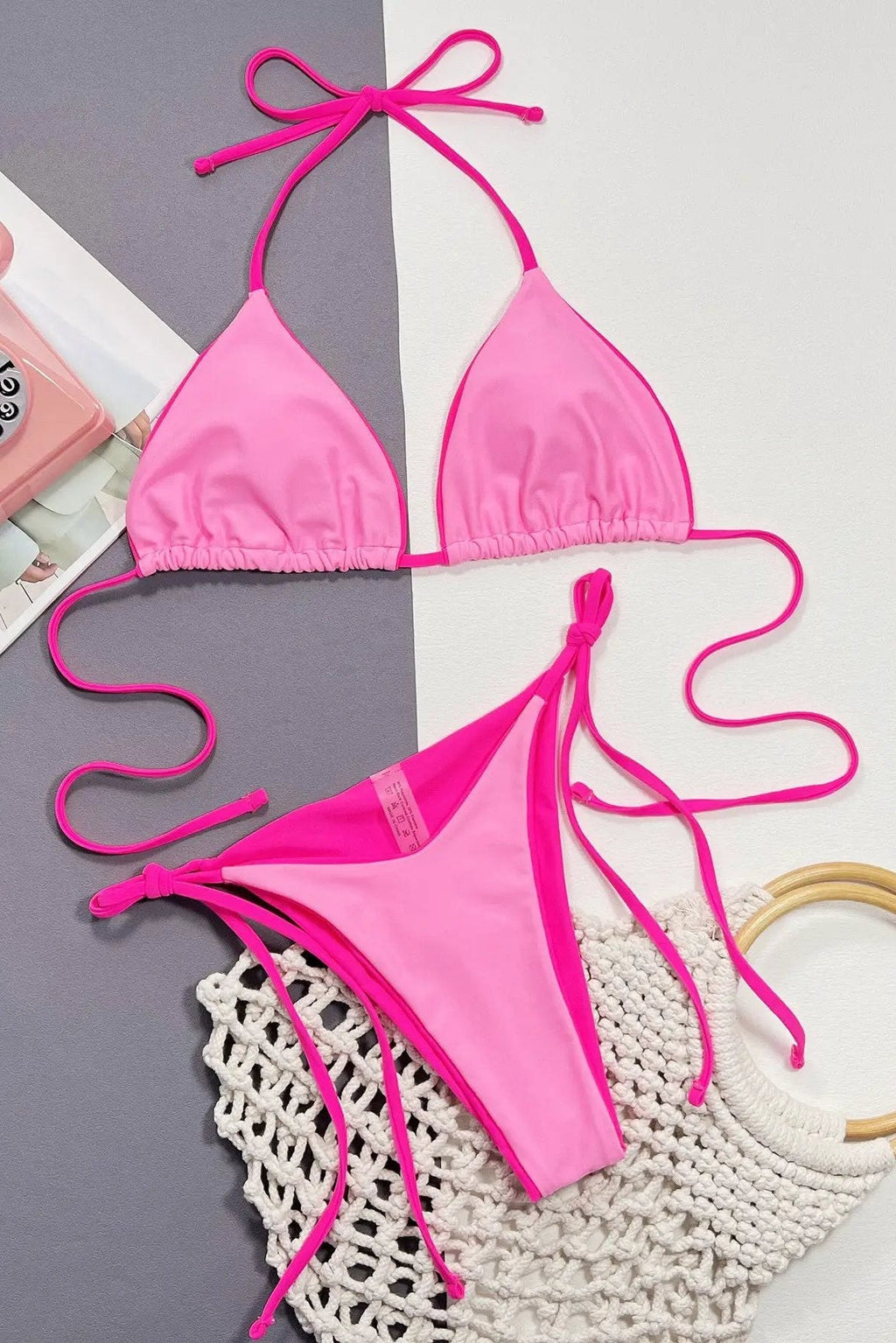 Pink Neon Pink Reversible Cheeky 2Pc Swimsuit Trim Bikini