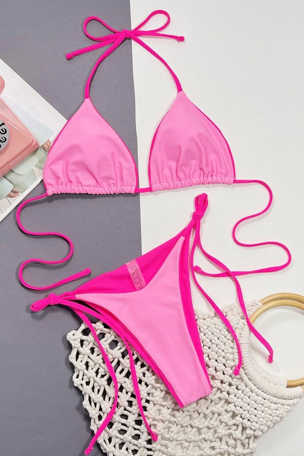 Pink Neon Pink Reversible Cheeky 2Pc Swimsuit Trim Bikini