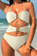 Off White Gold Sea Shell Cut-Out Cheeky Sexy Monokini 1Pc Swimsuit