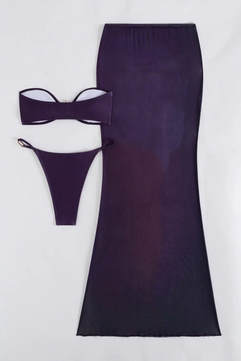 Purple Printed Gold Starfish Bandeau Cheeky Mesh Maxi Cover-Up 3Pc Swim Set