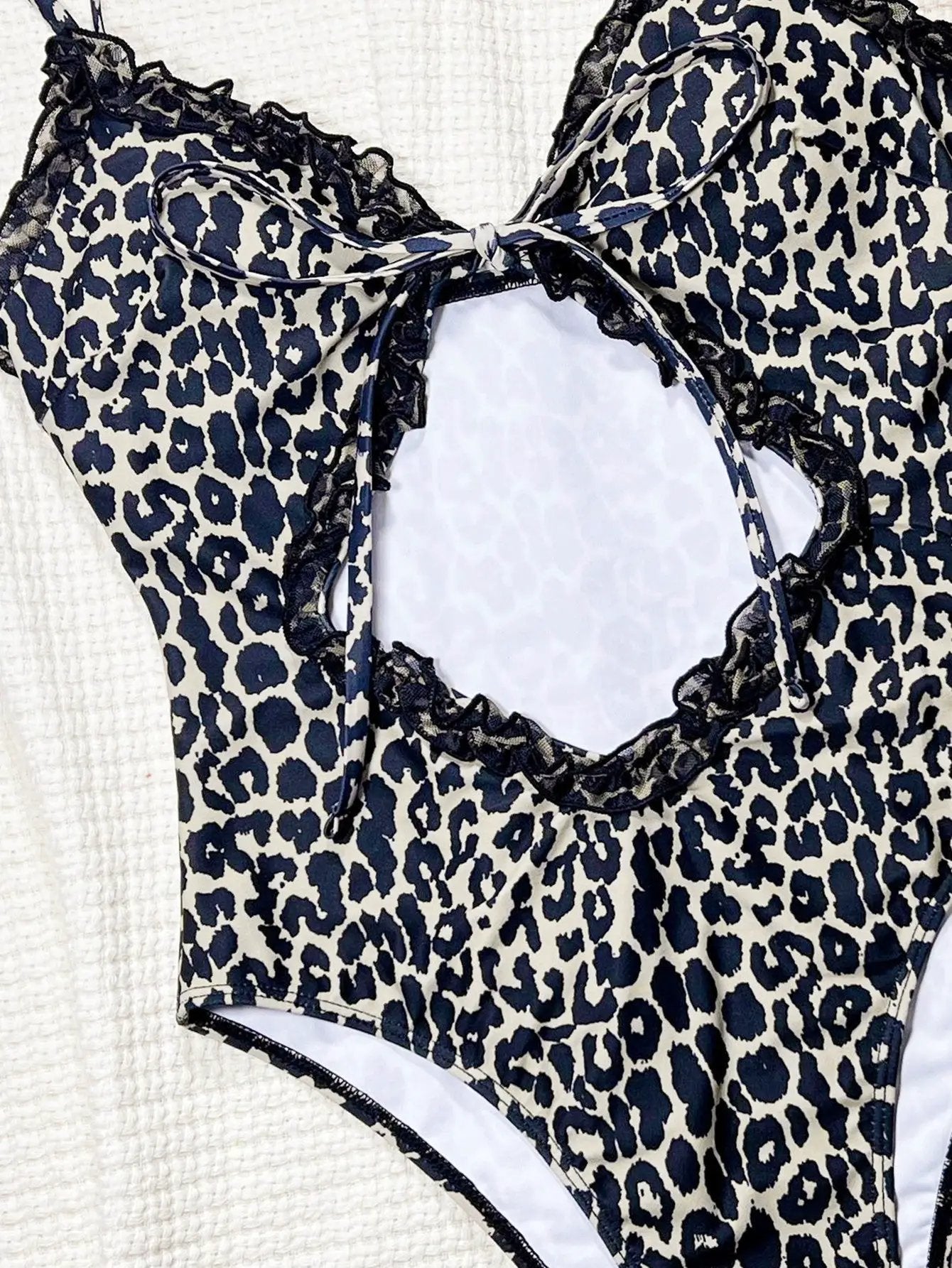 Leopard Black Ruffle Cut-Out Sexy 1Pc Swimsuit Monokini