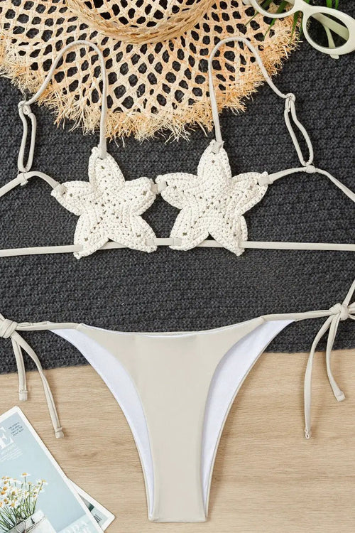Beige Crochet Starfish Cheeky Sexy 2Pc Swimsuit Set Bikini