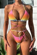 Rainbow Tie Dye Triangle Strappy Cheeky Sexy 2Pc Swimsuit Set Bikini